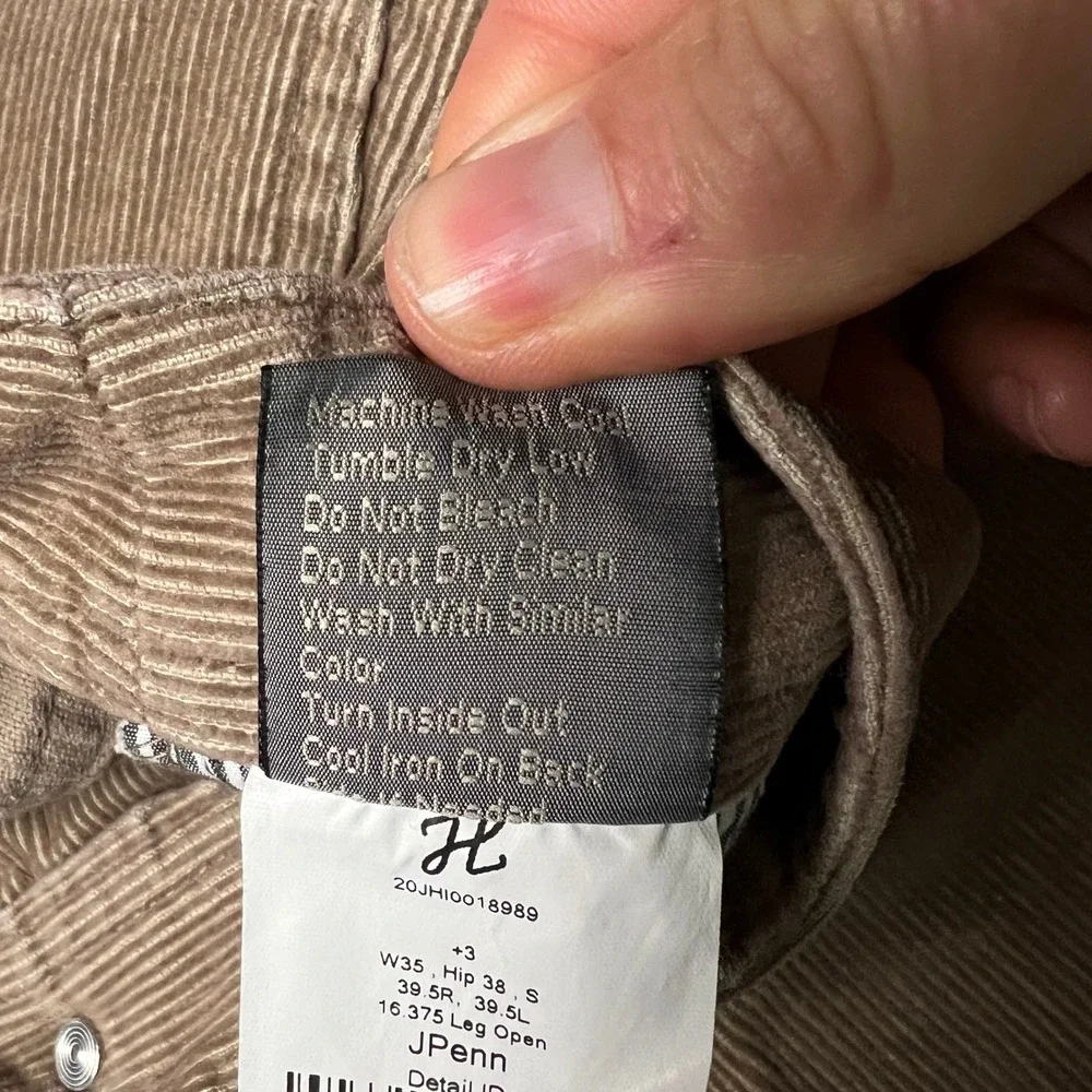 J. Hilburn Corduroy Chino Pants Relaxed Fit Casual Everyday Tan Brown Size 36x30